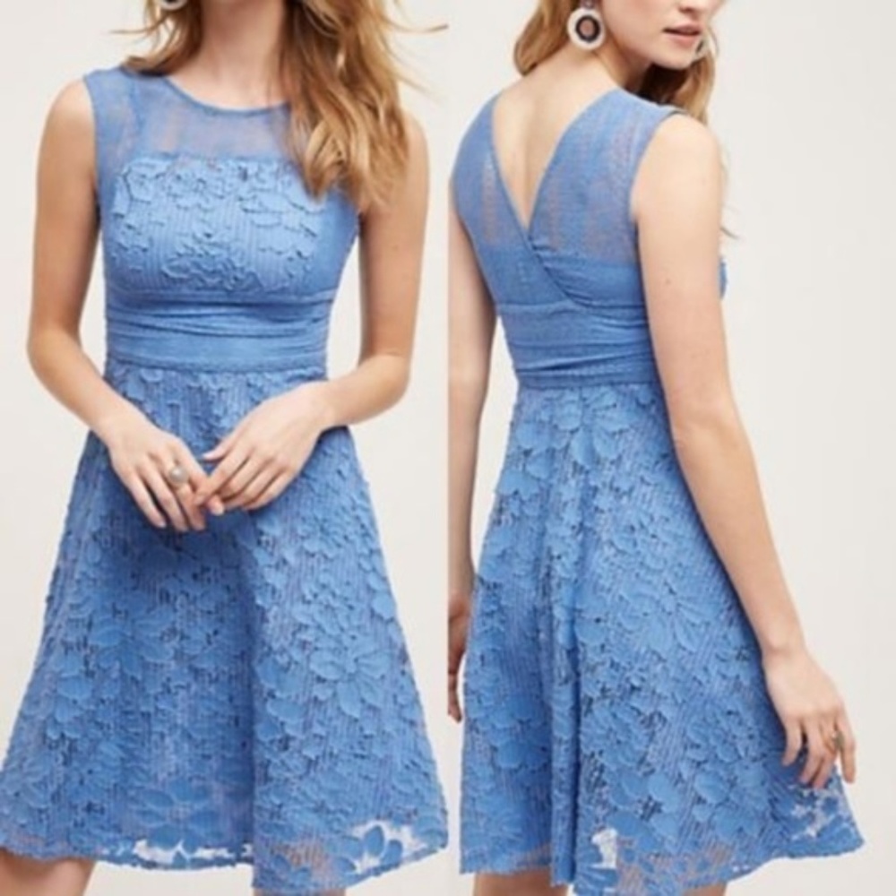 Anthropologie Liliflora Blue Lace Dress